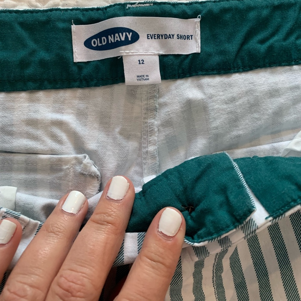 Old navy green and white striped shorts